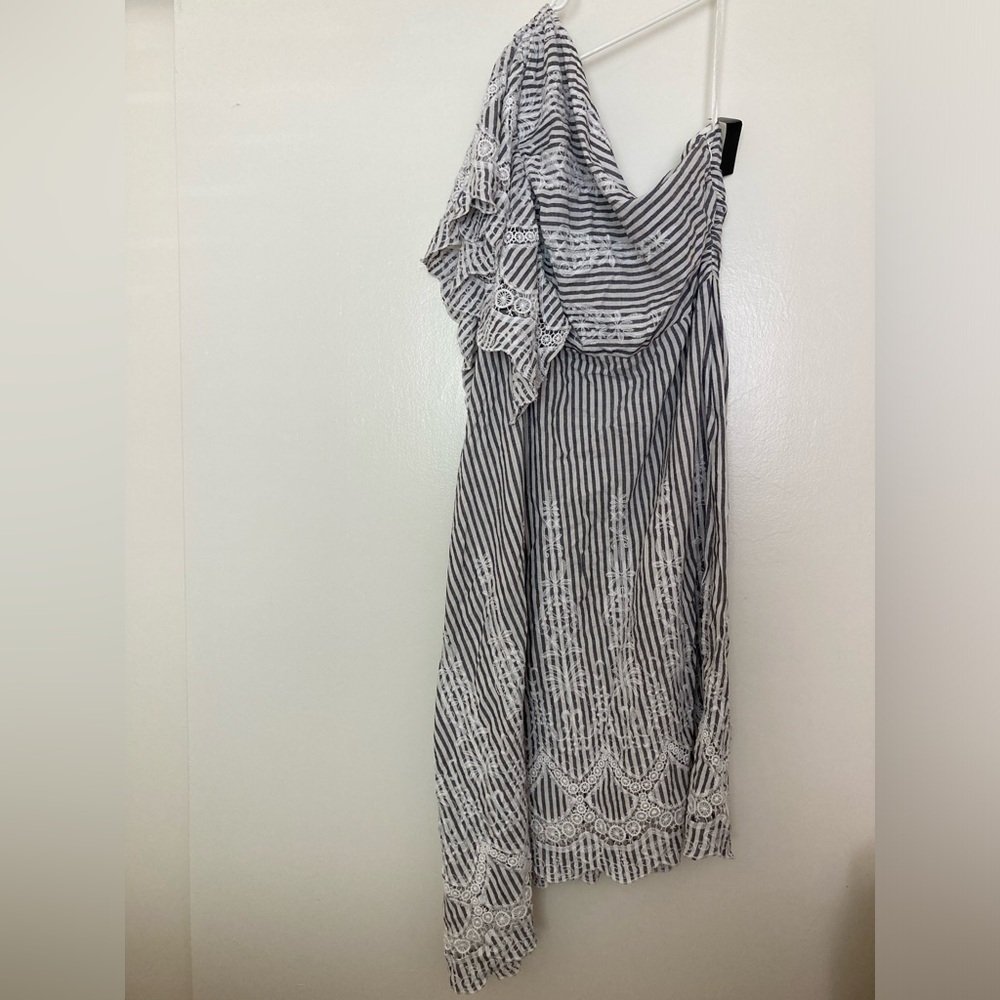 NWT Venus ✨NEW✨ Embroidered Linen Dress One Shoulder Asymmetrical striped - Picture 6 of 8